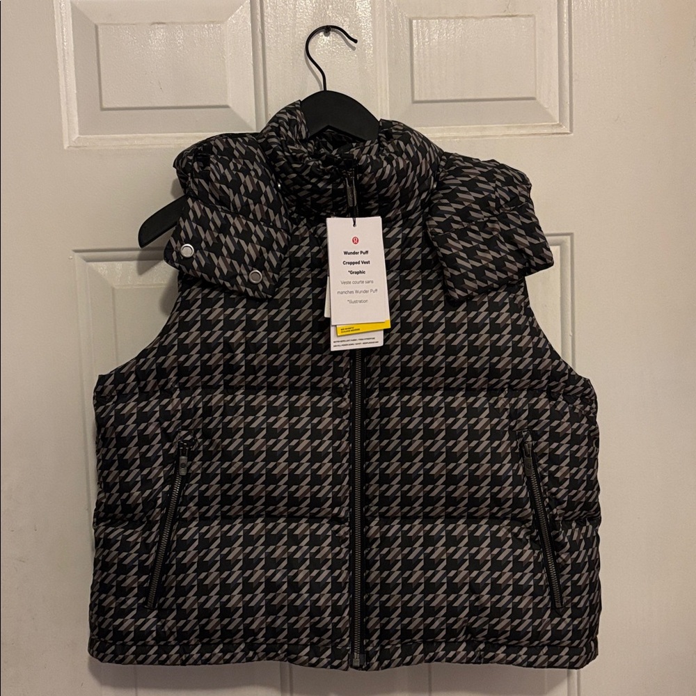 Lululemon Wunder Puff Cropped Vest *Graphic, Horizon Houndstooth Brown Multi, 6 - Picture 3 of 14